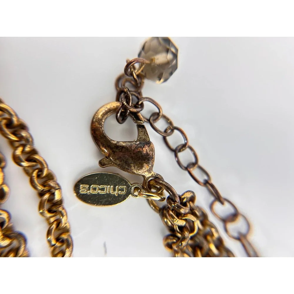 Chico's Statement Necklace Women OS Gold Good Beaded Rhinestone Pendant